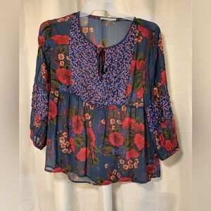 Daniel Rainn Floral Blouse - Blue and Red